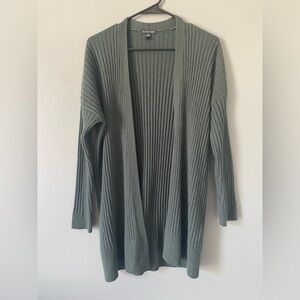 Eileen Fisher Open Front 100% Cashmere Ribbed Cardigan Green Sz XS